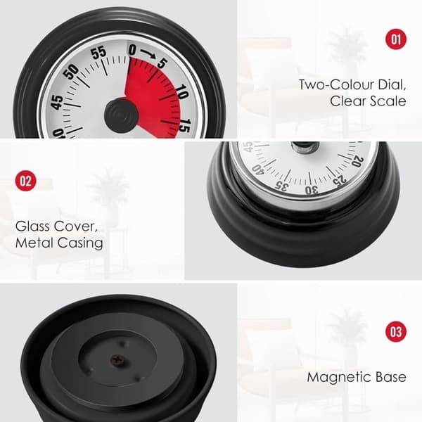 Visuell kjøkkentimer – 60 minutters nedtelling, magnetisk, batterifri timer for matlaging og baking beige beige