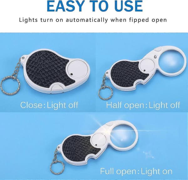 2 stk 5X lommelup med lys, mini oplyst foldbar lup