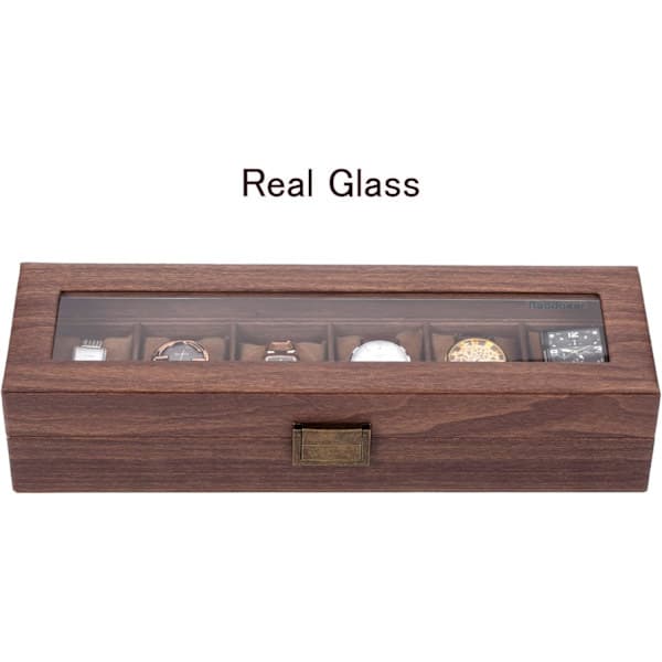 6-urs etui/display/æske/opbevaring til ure i PU og træ, mønstret glas-FQ-