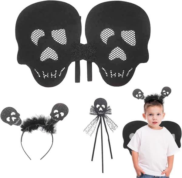 Halloween-kostume - Sort skelet, børns Halloween-vingesæt med