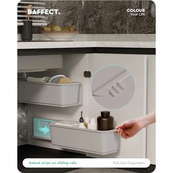 2-pack Sliding Cabinet Baskets, Pull-Out Under Sink Organizer for Kitchen and Bathroom, Wall Mounted, Grey Grey
