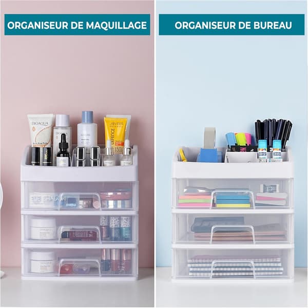 Makeupopbevaring med skuffer - Makeup- og kosmetikopbevaring til badeværelset - Opbevaring til sminkebord - Opbevaringsboks med 3 skuffer