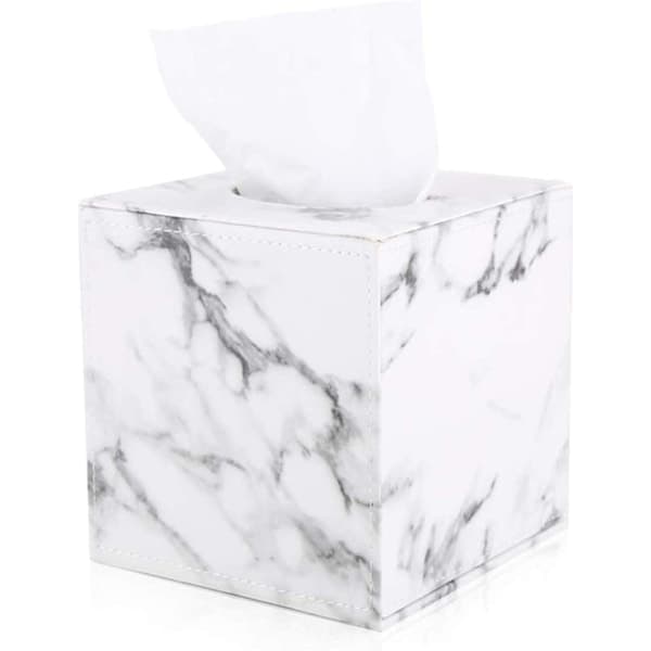 1 stk. Marmor Servietholder - Firkantet Servietholder i Læder White Marble
