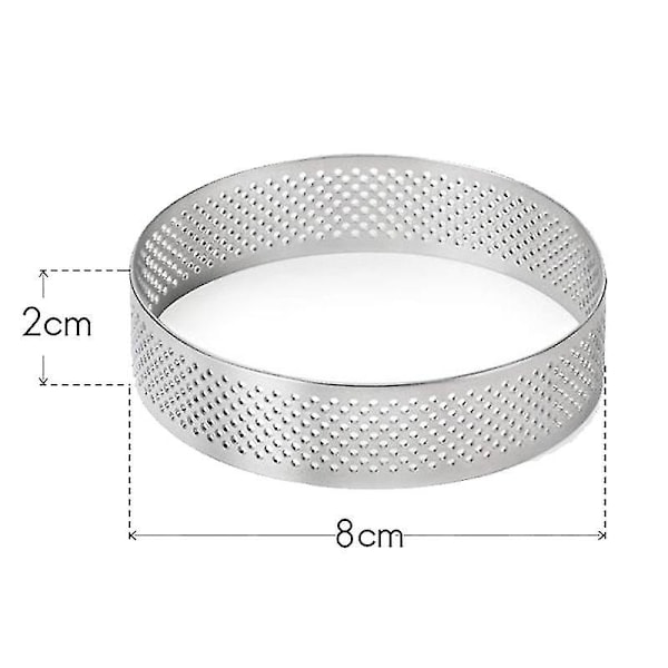 8 stk 8 cm Tærteringe i Rustfrit Stål, Fransk Dessertmousse, Frugttærte, Tærtering, Quichekageform (haoyi