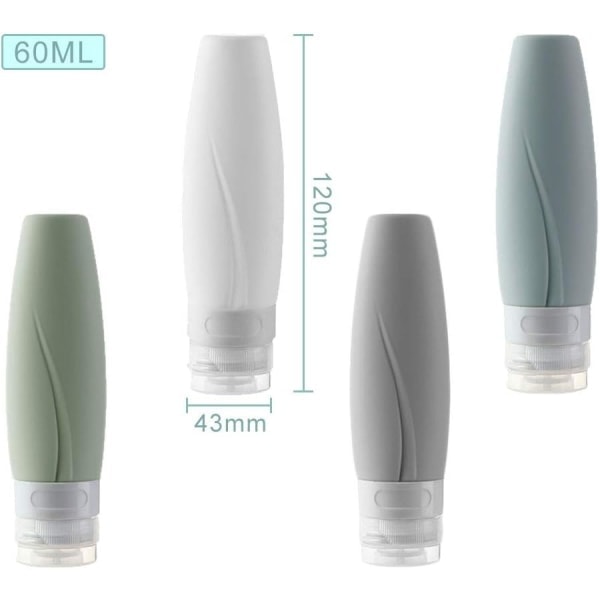 Sæt med 4 silikoneflasker, genopfyldelige og klemmebare (60 ml)