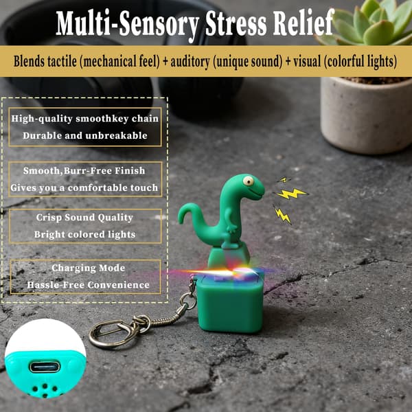 Cute Lizard Fingertip Sound Keychain with LED Light, Fun and Stress-Relieving Portable Anxiety Toy (2-pack)