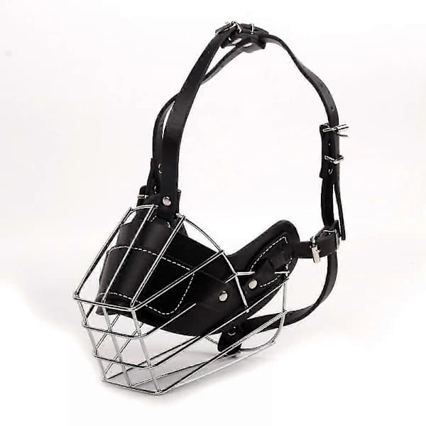 Dog Muzzle Pitbull Metal Mask Wire Basket Pit Bull Adjustable Leather Straps for Large Dogs (Black, XL)
