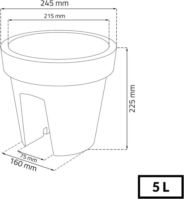 Hængende altankasse Lofly gelænder 25 cm diameter, antracit