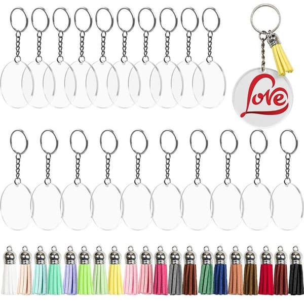 80 Pieces Transparent Acrylic Circular Disc Keychains Circular Acrylic Keychains, Blank Tassel Keychains.