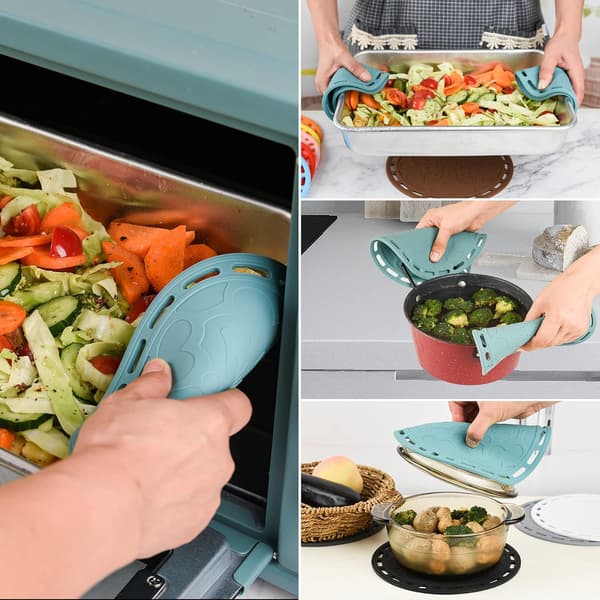 Rose-sæt med 3 store runde silikoneunderlag og grydelapper