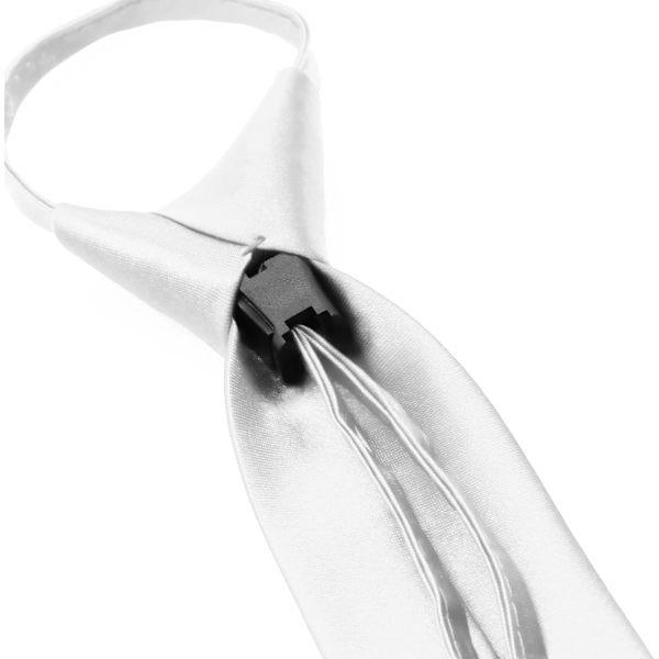 Svarte slips for gutter, ferdigknyttet klipsslips, justerbart glidelåsslips for barn, formell konfirmasjon, bryllup, hvit - White
