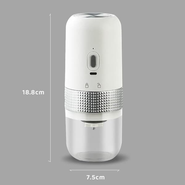Electric Coffee Grinder with Ceramic Grinding Disc, One-Touch Automatic Grinding and Adjustable Coarseness for Kitchen, Travel, Camping, Black 7.4 inch