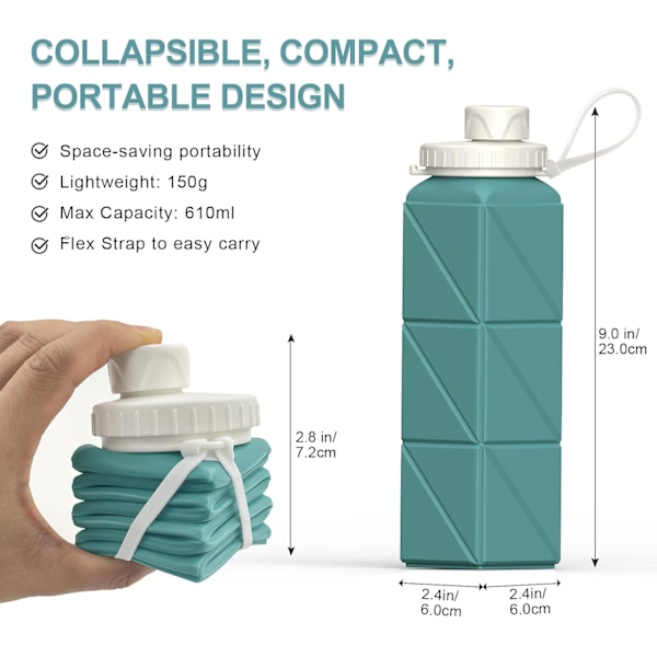 Foldable Drinking Water Bottle 610ml, Portable Silicone Water Bottle, Collapsible Drinking Water Container, Lightweight, Reusable blue