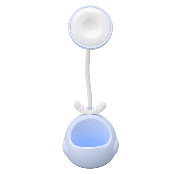 LED Table Lamp Flexible Hose Foldable Desk Lamp with Pen Holder USB Charging Cartoon Night Light Blue