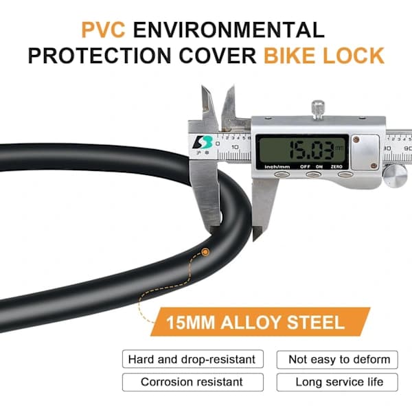 Combination Bike Lock with Cable, 15mm U-Lock for Bicycle, Anti-Theft, 4-Digit Combination, 10mm & 1.2m Cable Lock for Bike