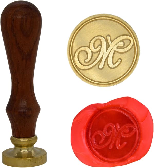 Voksseglstempel bokstav A-Z, alfabet initialseglstempel for jule- og takkekort, bryllupsinvitasjon W-S-2 (bokstav M) -