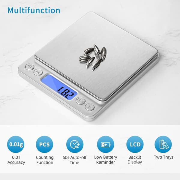 Digital gram scale 500 g 0.01 g Food scale High-precision kitchen scale Multifunctional stainless steel pocket scale with backlit LCD