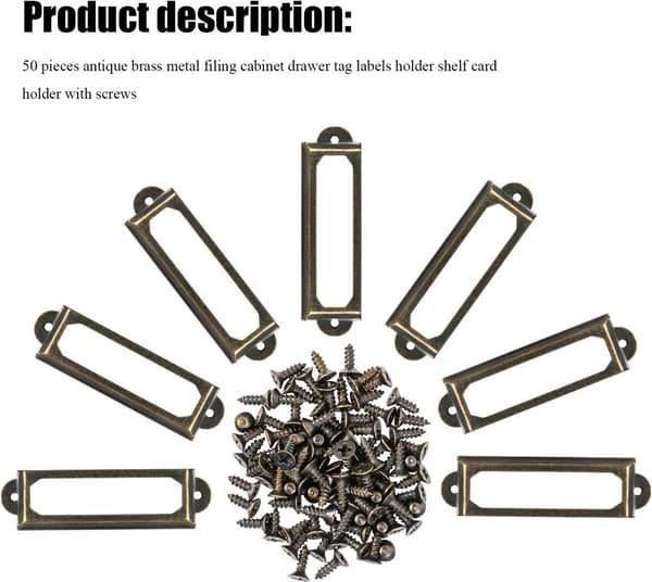 50 Pieces - Metal Label Holders - Bronze - Rectangular Metal Label Holders - 59x17mm - With Screws ...