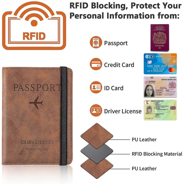 Pascover, Rejsetaske, Organizer, Pasmappe med RFID-blokering, PU-læder Rejsedokumentholder