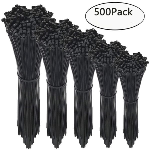 Kabeldragkedjor, 500-pack självlåsande 4+6+8+10+12-tums bredd 0,1