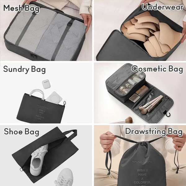 9-delars resväskeorganisatörset, packningskuber, klädpåsar, semester och resa, packningskubset
