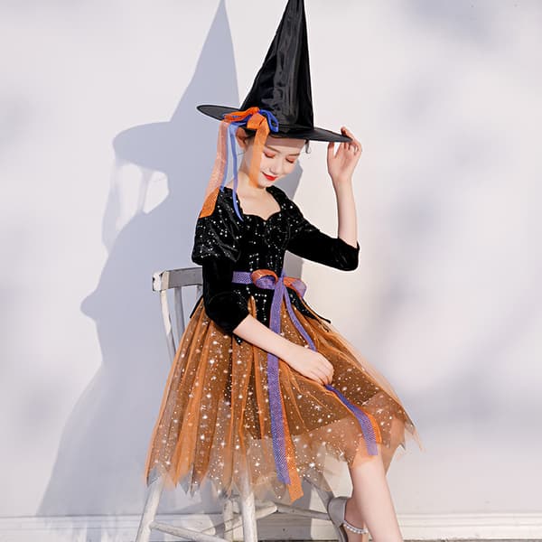 Flickhäxa-naamiaisasu Halloween-lasten noita