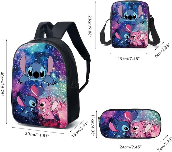 3-delad Stitch studentryggsäck med lunchväska och pennfodral M001