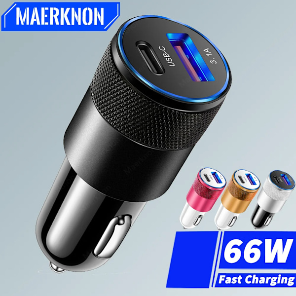 66W PD USB-auton latauslaite Nopea lataus 3.0 USB C Nopea lataus auton sovitin iPhone 15 14 Pro Max Samsung S22 S21 Xiaomi
