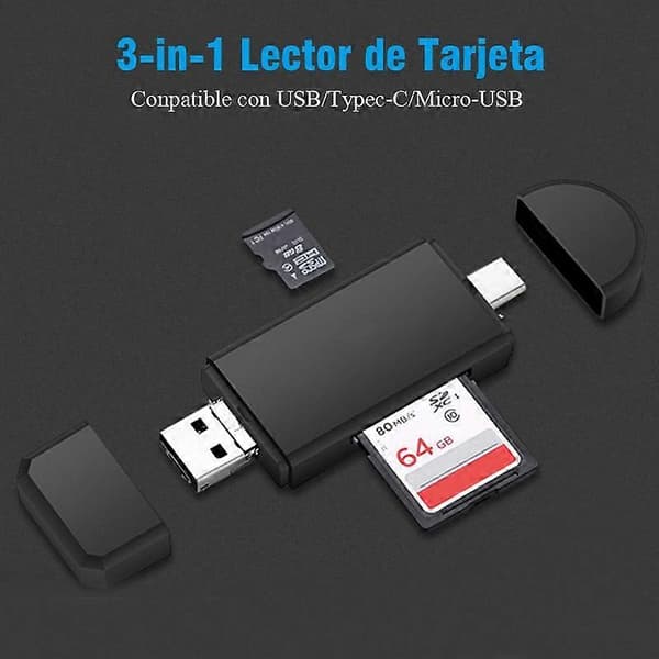 3-i-1 Multifunktionell Typ-C USB 3.0 Micro-USB TF SD OTG Minneskortläsare