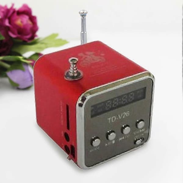 TD-V26 Digital Portable Mini FM Radio Receiver LED Speaker Wireless Speaker MP3 Support SD/TF Card Red