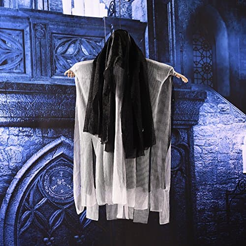 20\" Scary Halloween Hanging Ghost with Creepy Scream Light Up LED Red Eyes, Scary Witch (Black)