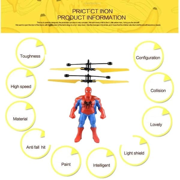 Spider-Man animert karakter sensorfly, svevende flyvende Spider-Man Iron Man Hulk fjernkontroll flyleketøy bursdagsgave til barn