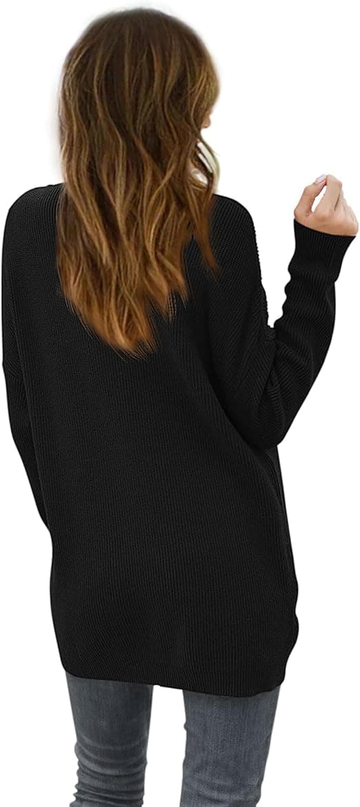 2023 Dame off-shoulder V-hals genser, løs flaggermuserm, langermet strikket genser