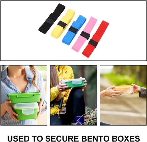 5 Bento Box Elastiske Bånd - 12*2 cm, Udendørs Madkasseremme - til Skole, Kontor - 5 Farver