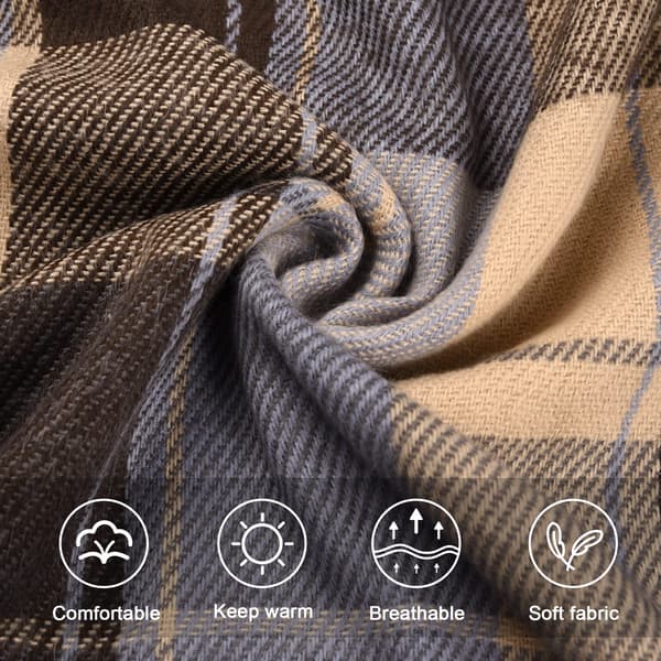 Winter Long Soft Warm Brown Plaid Scarf Women Wool Tassel Shawl Long Wrap