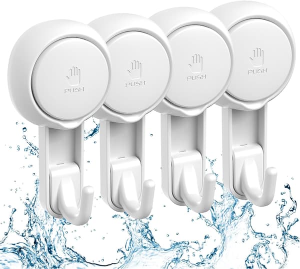 Heavy Duty Suction Cup Hooks 4-Pack Reusable Waterproof Towel Hanger for Bathroom Kitchen Wall Ceiling Mounted Key Holder