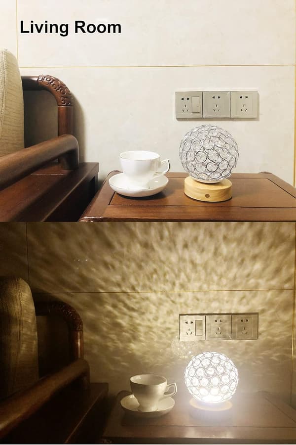 Rechargeable Cordless Table Lamp, Crystal Ball Wood-Based Battery Operated Touch Control (Stepless Brightness Dimmable), Portable Decorative Desk Lamp