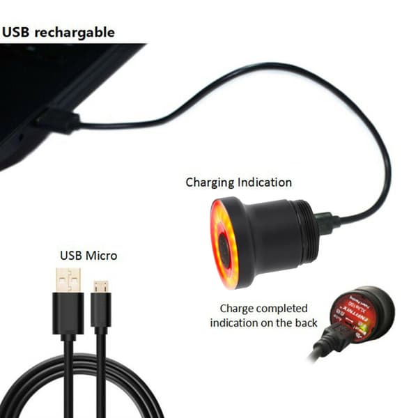 USB Charging Intelligent Sensor Bicycle Taillight Bike Stop Brake Lamp Cycling Accessories