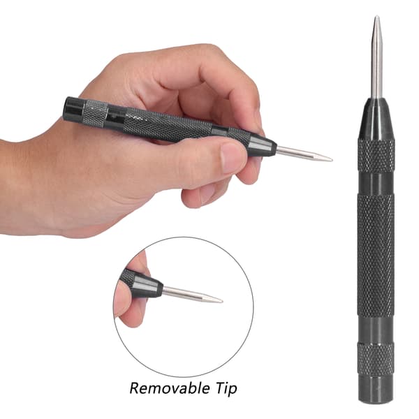 1 pc Automatic Center Punch Hardened Steel Removable Tip Positioner Adjustable Force Center Hole Punch Tool Black