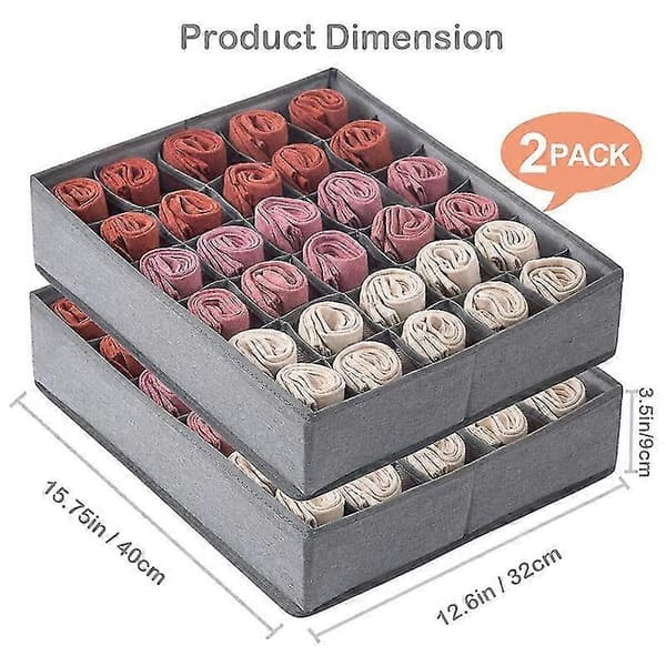 2-pack Sock and Underwear Drawer with Solid Bottom, 30 Compartments Closet Wardrobe Storage Boxes Di