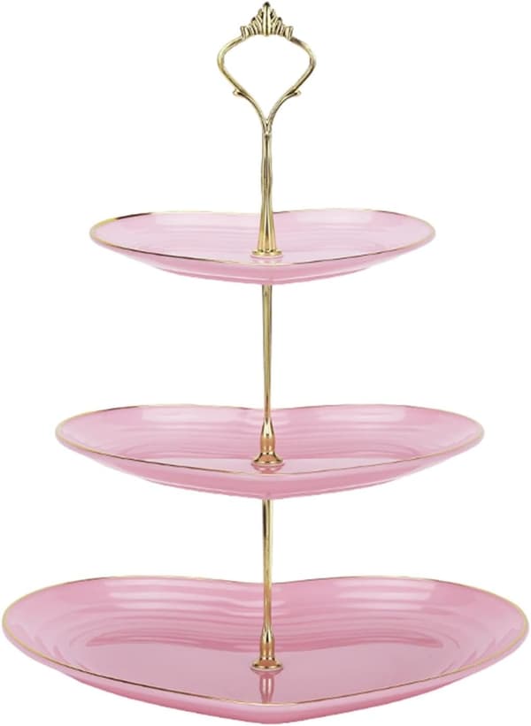 3-vånings Cupcake-ställ, Våningsfat, Bröllopsdessert Cupcake-ställ, Serveringsfat för godsaker, Våningsserveringsbricka, Tårthållare Rosa