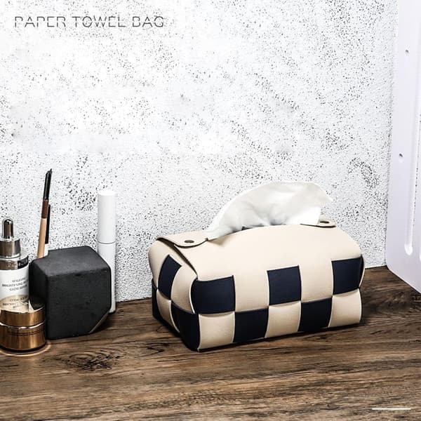 Leather Tissue Box Cover, Rectangular Tissue Holder, (Beige)