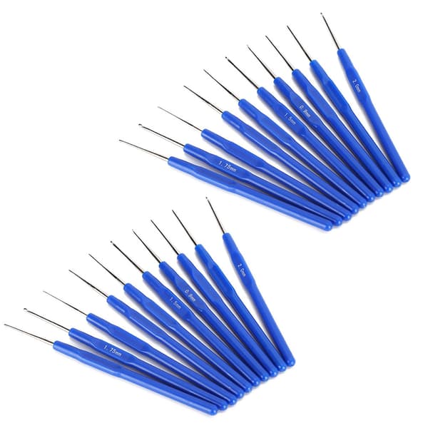20 Pcs Crochet Hook Sweater Needle Blue Handle Yarn Weave Craft Knitting Tool Sewing Supplies