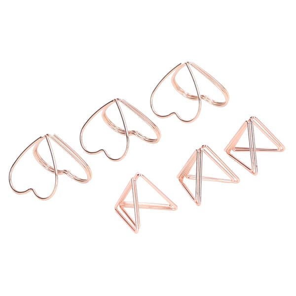 100 Pcs Shaped Paper Clips, Triangular and Heart-shaped Double Layer 3D Rose Gold Metal Paper Clips for File Classification