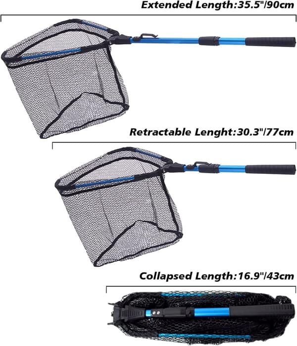 Foldable Fishing Net with Rubberized Mesh, Telescopic Fishing Net, Foldable Nylon Fishing Net