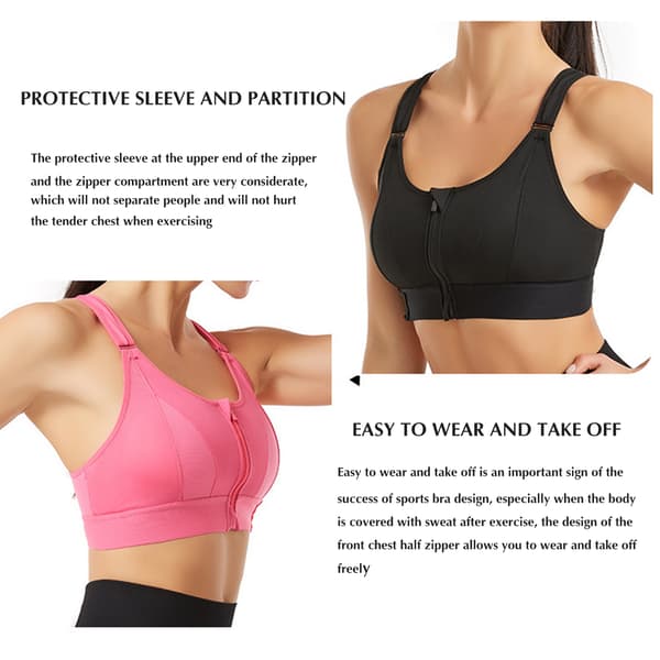 Women's Front Zipper Sports Bra, Comfortable Racerback Bra, White
