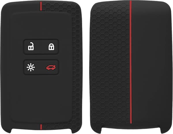 Sort-rødt bilnøgleetui kompatibelt med Renault Smart Key 4-Knap