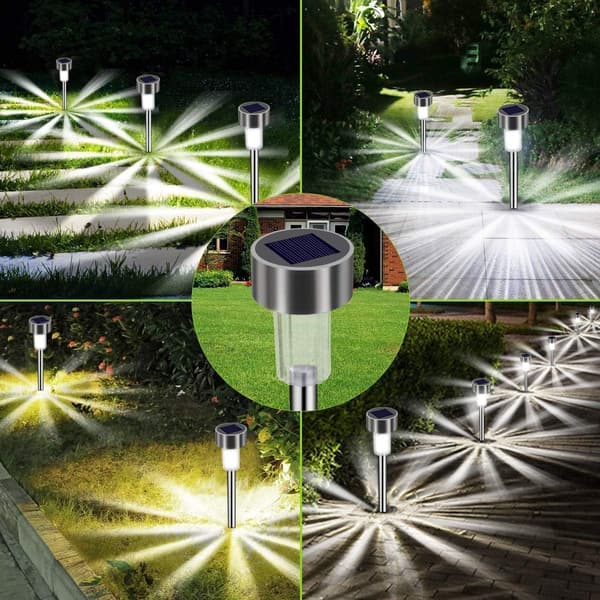 LED Solcellelamper til Have 12-pak Have Landskabssti Lampe Udendørsbelysning Vandtæt IP65 Rustfrit Stål Solcellelampe