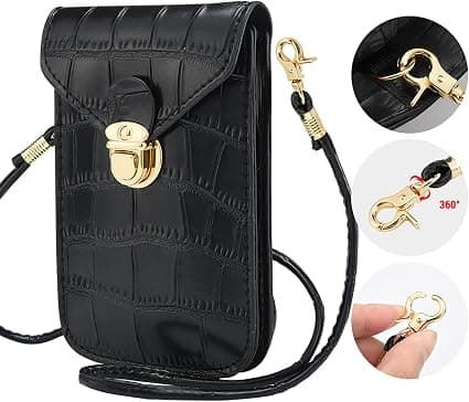 Sort telefonpung, crossbody-taske til telefon, PU-læderpung S