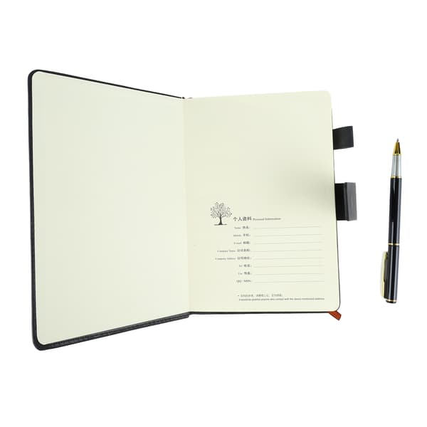 A5 Notebook PU Leather Cover Smooth Ink-Proof Thick Paper Lined Notebook with Pen Case for School Office Travel Black